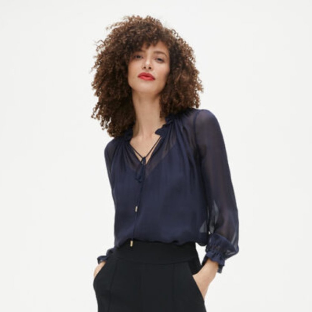Lancaster Blouse (100% Silk) - Navy
